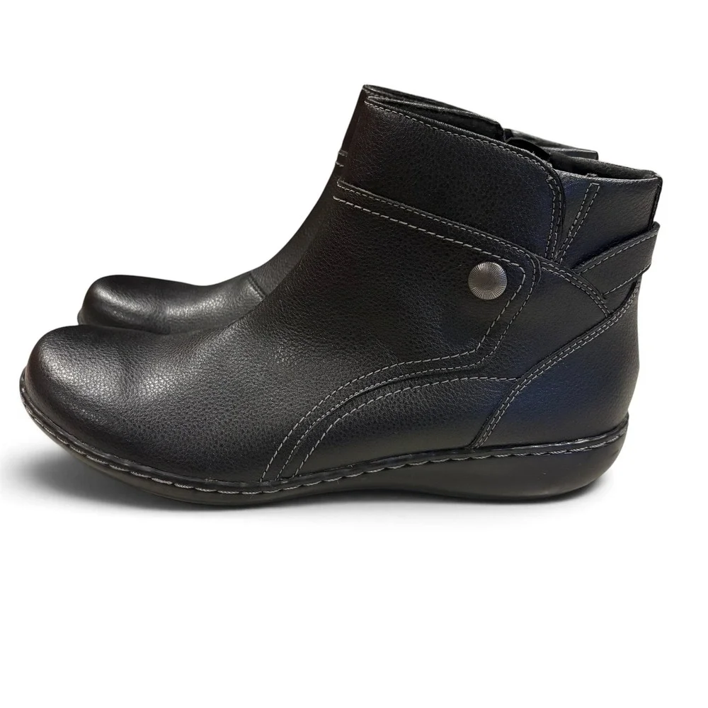 Clarks Women Ashland Mabel Ankle Booties Size US 10M Black Tumbled Leather